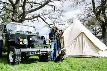 Our Land Rover outside a Bell Tent