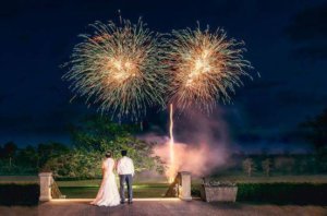 Bride and Groom Watching Fireworks