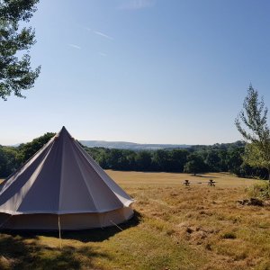 Bell Tent in the foreground with the Southdowns in the background